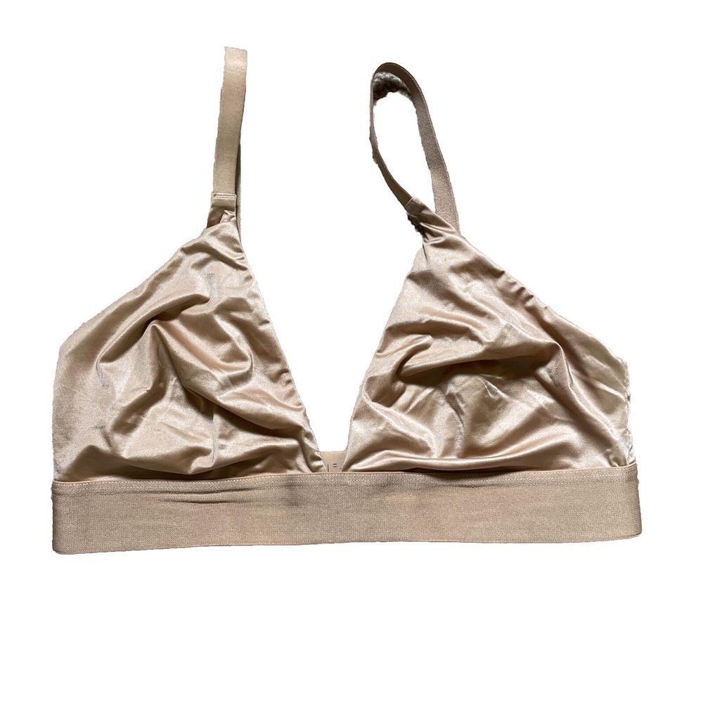 Negative Glacé Triangle Bra Size 2 - Buff Beige Silky Wireless Bralette Unlined